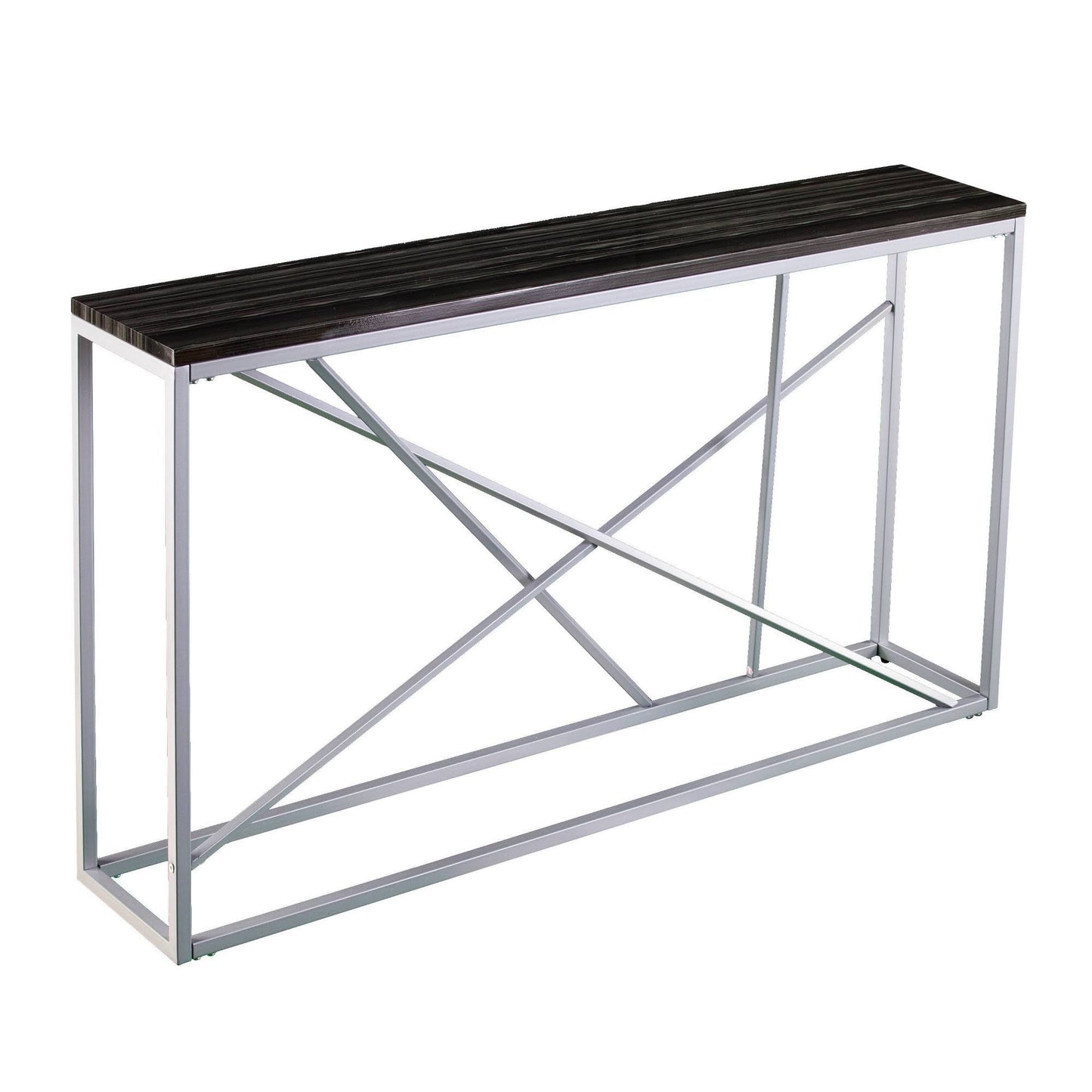 Arendale Faux Marble Skinny Console Table Black/Silver - Aiden Lane