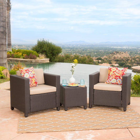 Christopher Knight Home Puerta Outdoor 3-Piece Wicker Seating Set with Cushions by, Brown