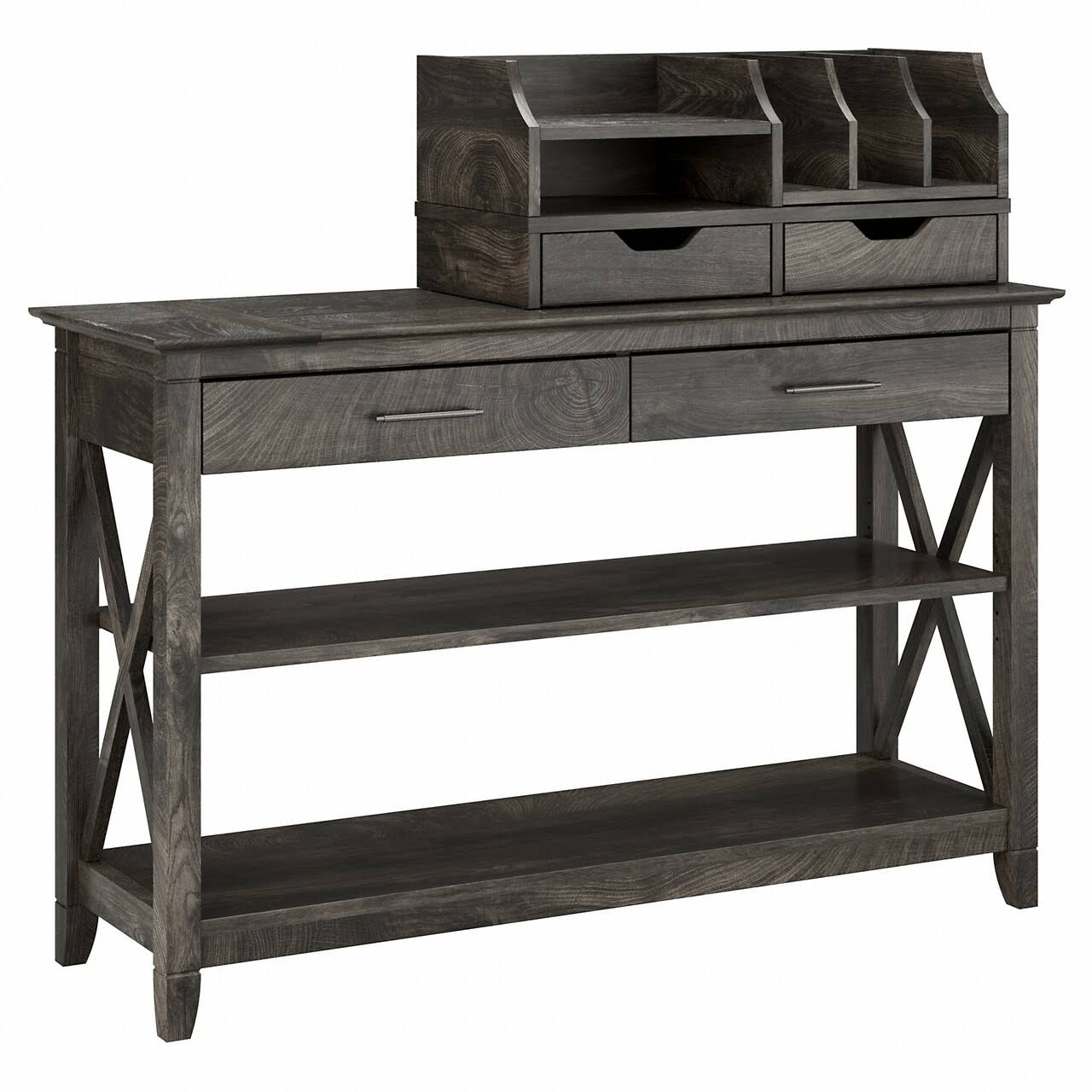 Bush Furniture Key West Console Table with Storage and Desktop Organizers, Gray