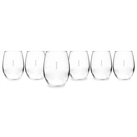 Cathys Concepts Personalized 21 oz. Stemless White Wine Glasses, Set of 6, Letter I