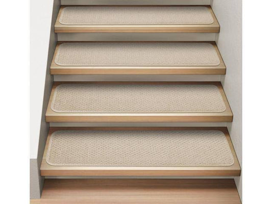 Set of 12 Attachable Indoor Carpet Stair Treads - Ivory Cream - 8 in. x 30 in.