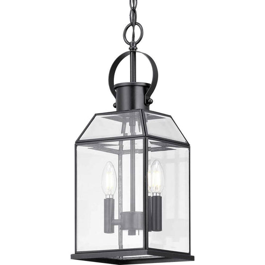 Progress Lighting Canton Heights 2-Light Matte Black Outdoor Pendant Light with Clear Beveled Glass