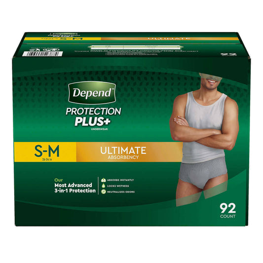 Depend Protection Plus+ Underwear, Ultimate Absorbency, S-M - 92 underwears