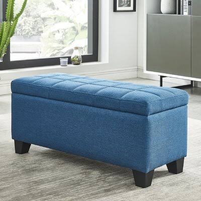 Ebern Designs Pimentel Fabric Tufted Storage Ottoman Upholstery Blue