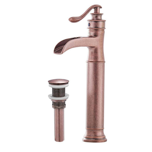 BWE Copper Waterfall Commercial Single Handle Lever One Hole Bathroom Vessel Sink Faucet Deck Mount, Bronze