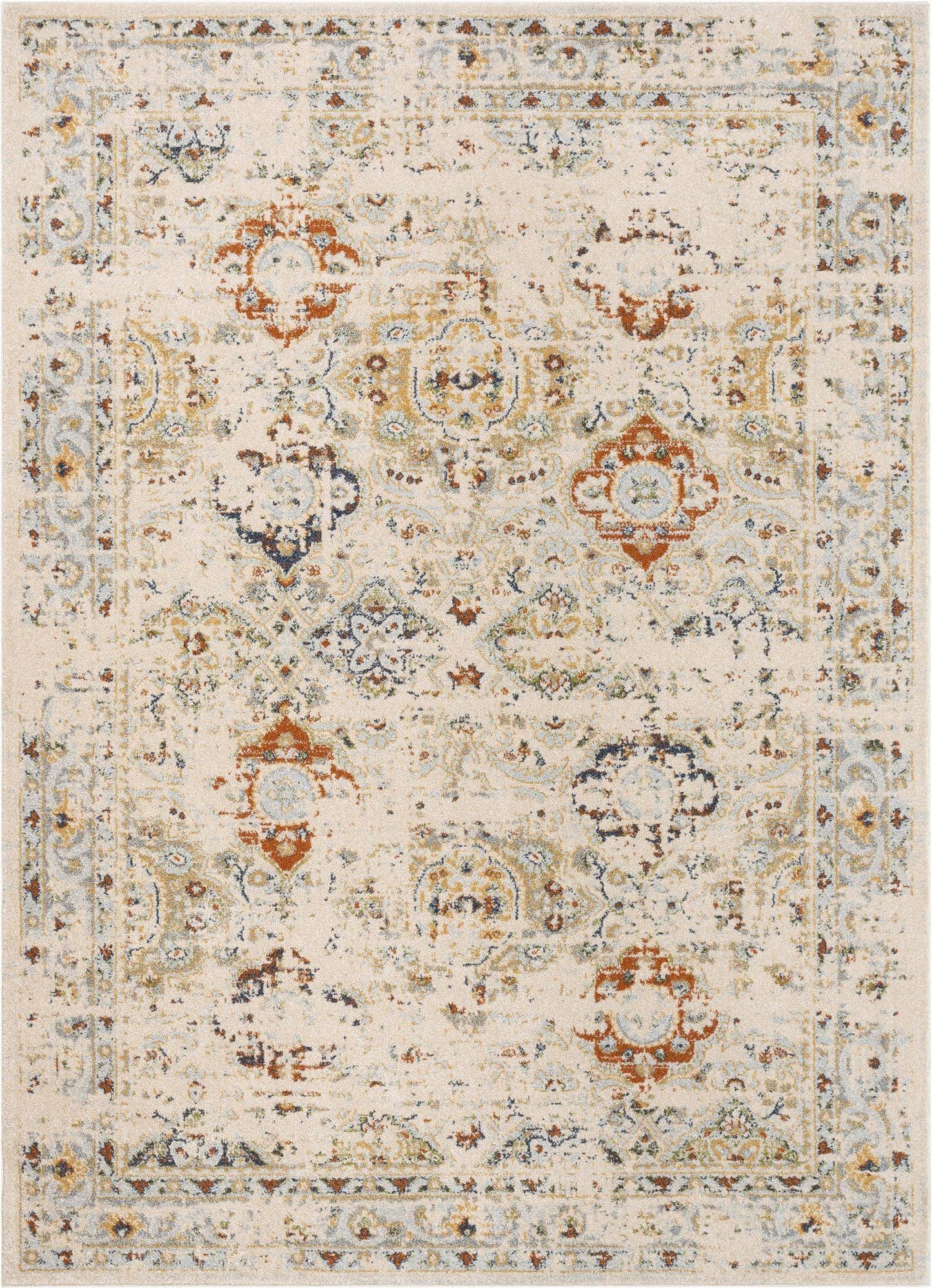 Well Woven Omaha Vintage Kian Cream Panel Distressed 710 inch x 106 inch Area Rug