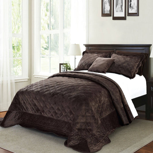 Serenta Supersoft Microplush Quilted 4 Pieces Bedspread Coverlet Set Chocolate Queen