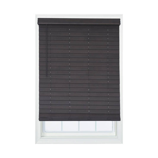 Allen + Roth 2.5-in Slat Width 71.5-in x 72-in Cordless Walnut Faux Wood Room Darkening Horizontal Blinds in Brown | DFHSD7272-7