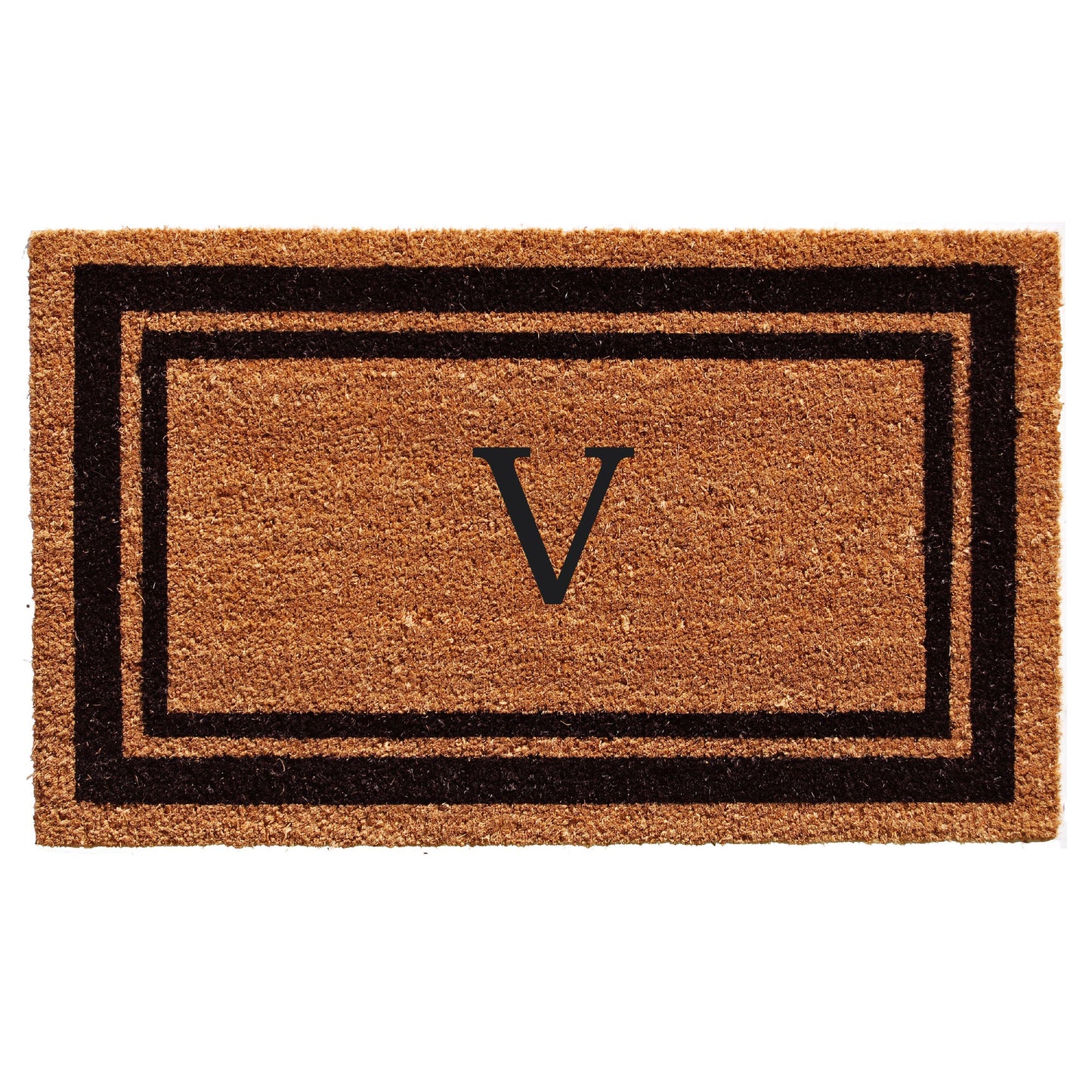 Black Border Monogram Doormat (Letter V), Size 24 inch x 36 inch