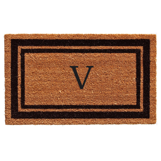 Black Border Monogram Doormat (Letter V), Size 24 inch x 36 inch