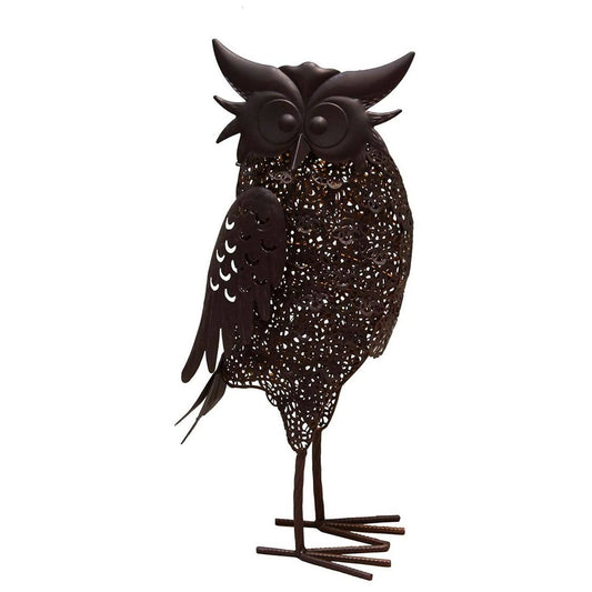 16.5 LED Solar Lighted Brown Steel Owl Outdoor Garden Statue