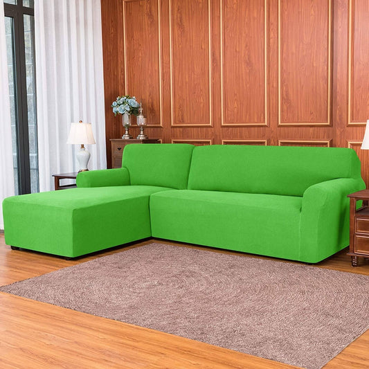 Subrtex Stretch 2-Piece Textured Grid L-Shaped Sectional Sofa Slipcover (2-Seater Left Chaise, Grass Green)