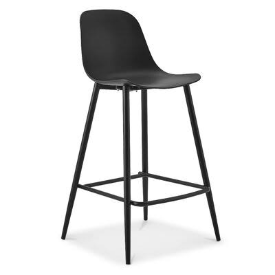 Ebony Black Counter-Height Bar Stool 25-inch Plastic/Acrylic Bucket Seat with Metal Frame by Gibb Corrigan Studio