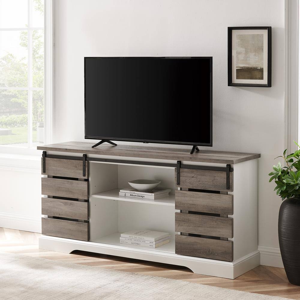 Welwick Designs 58 in. Grey Wash Composite TV Stand Fits TVs Up to 64 in. with Storage Doors