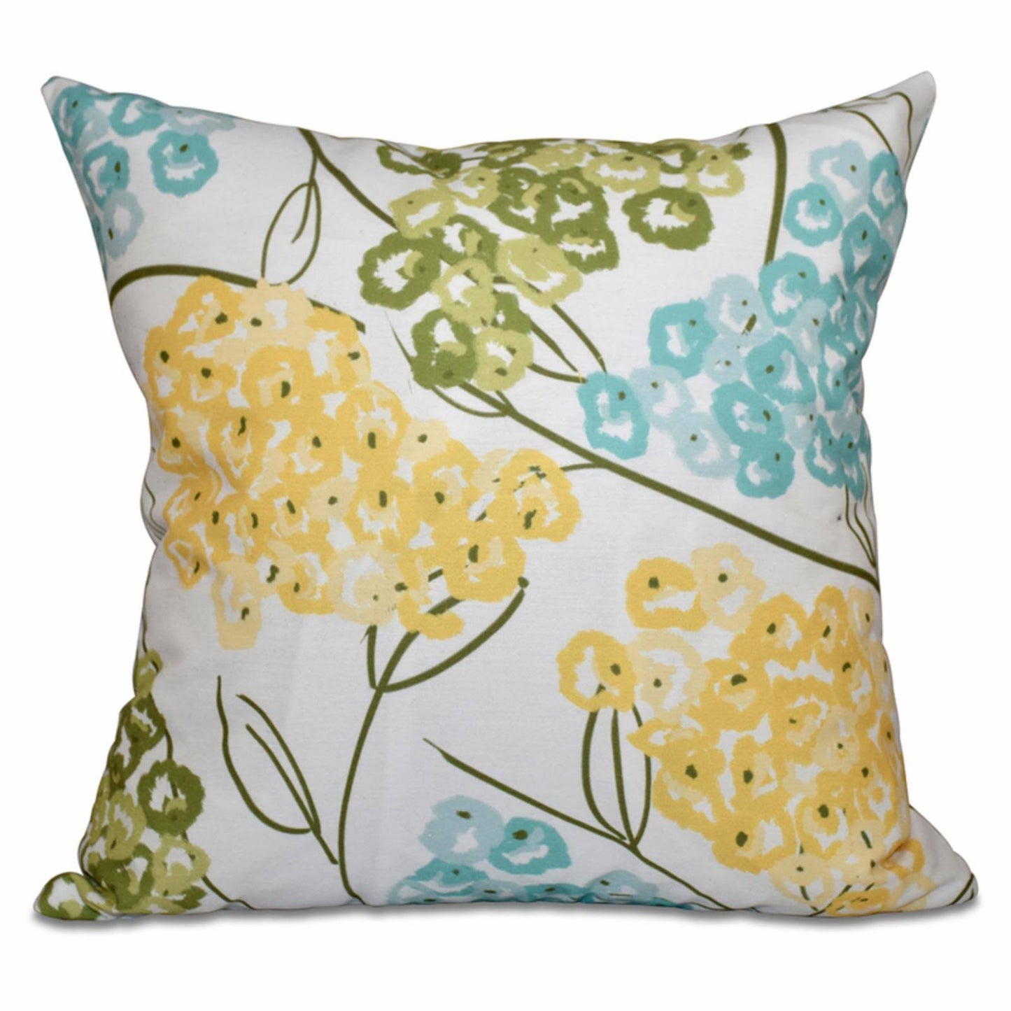 E by Design Beach Vacation Hydrangeas Decorative Pillow Yellow / Green / Blue