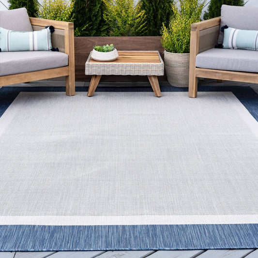 Alise Rugs Exo Transitional Solid Border Indoor Outdoor Area Rug - 311 x 53 - Blue/Cream