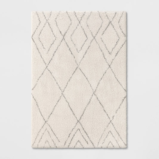 7x10 Diamond Patterned Shag Woven Area Rug Cream - Project 62