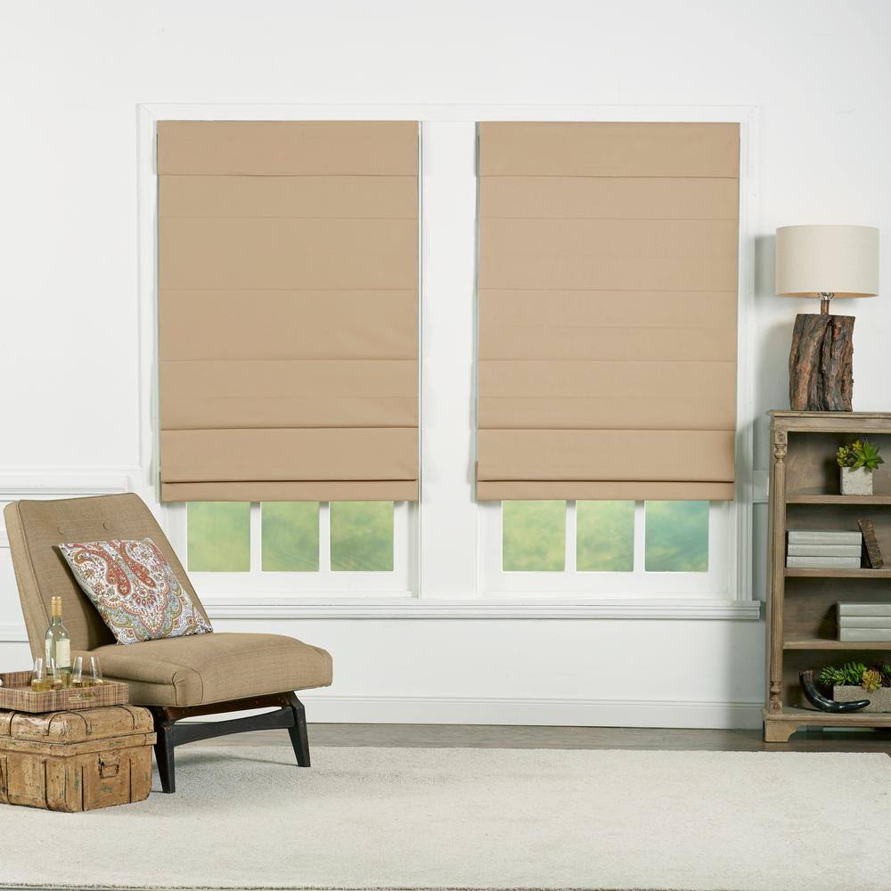 Perfect Lift Window Treatment Khaki Cordless Blackout Energy-Efficient Cotton Roman Shades 58 in. W x 72 in. L, Green