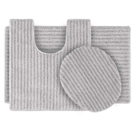 3PC Sheridan Plush Washable Nylon Bath Rug Set Platinum Gray - Garland