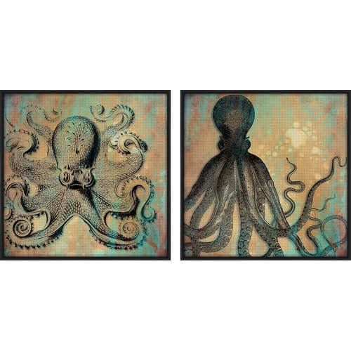 PTM Images Coastal Octopus 2 Piece Framed Graphic Art Set