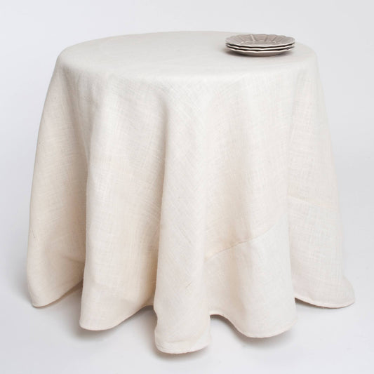 Saro Lifestyle 0811.i96r 96 in. Round Burlap Tablecloth - Ivory