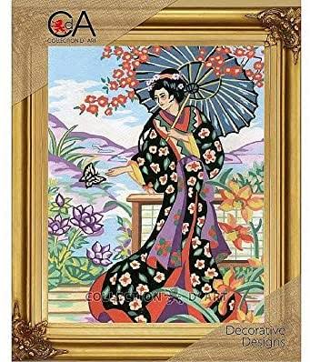 Collection DArt Tapestry Kit Geisha Girl, 100% Cotton, Multi-Colour, 38 x 25 x 0.5 cm