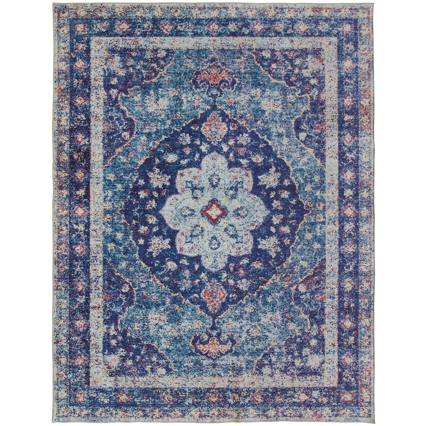 ReaLife Machine Washable, Eco-Friendly Vintage Distressed Medallion Rug - 3 x 5 - Blue