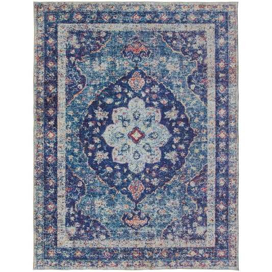 ReaLife Machine Washable, Eco-Friendly Vintage Distressed Medallion Rug - 3 x 5 - Blue