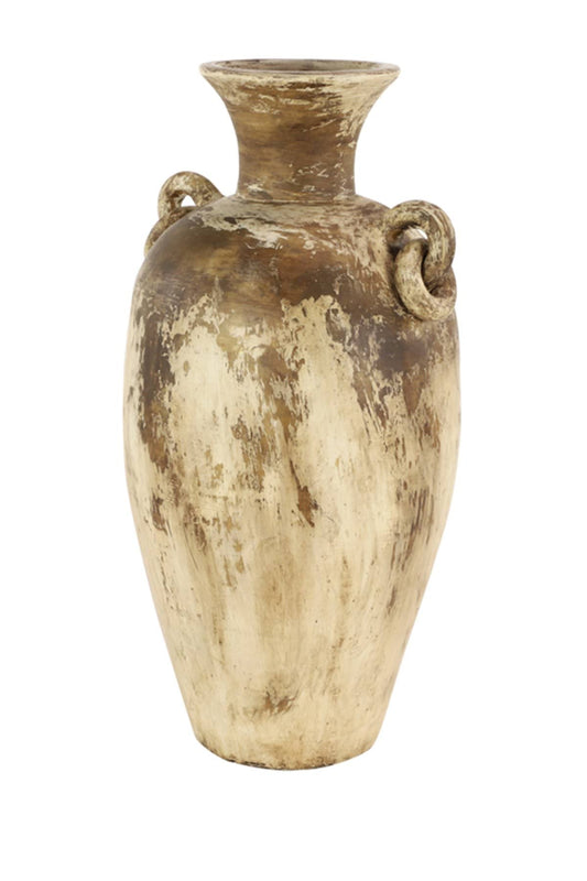 Distressed Beige Brown Large Ceramic Amphora Floor Vase