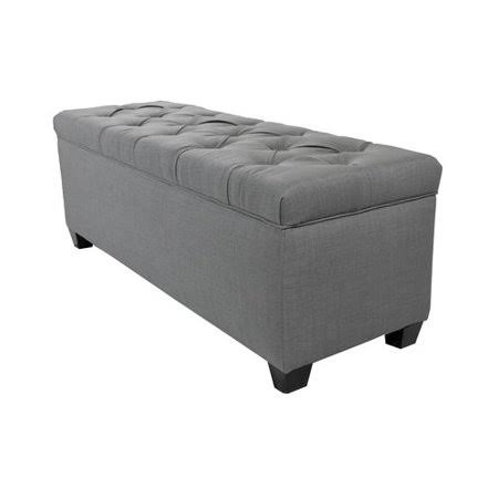 Alcott Hill Heaney Diamond Tufted Upholstered Storage Bench, Gray