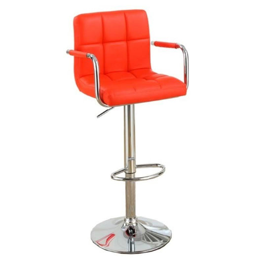 Poundex Faux Leather Upholstered Adjustable Bar Stool in Red