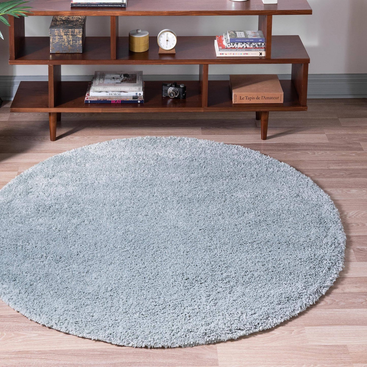 Soft Solid Shag Sage Green 3 ft Round Round Area Rug