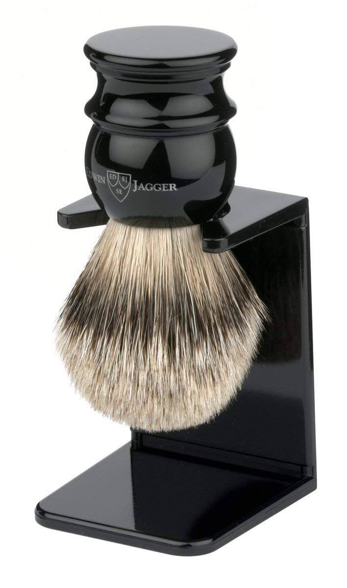 Edwin Jagger Imitation Ebony Silver Tip Shaving Brush with Stand Large