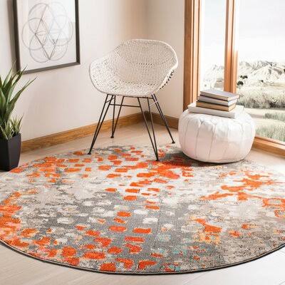 Poche Abstract Orange Area Rug Wrought Studio Rug Size: Round 5