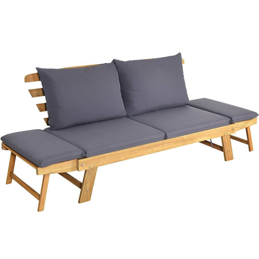 Patio Convertible Daybed Solid Wood Sofa with Cushion