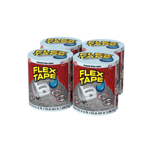 Flex Tape Clear Waterproof Rubberized Duct Tape 4-in x 5-ft (4-Pack) | TFSCLRR0405-CS