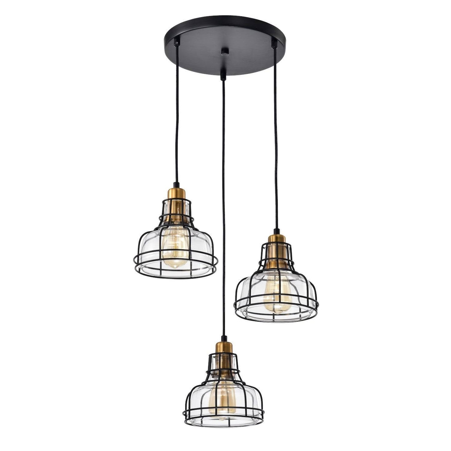 Edvivi 3-Light Black and Antique Gold Pendant with Clear Glass Shade