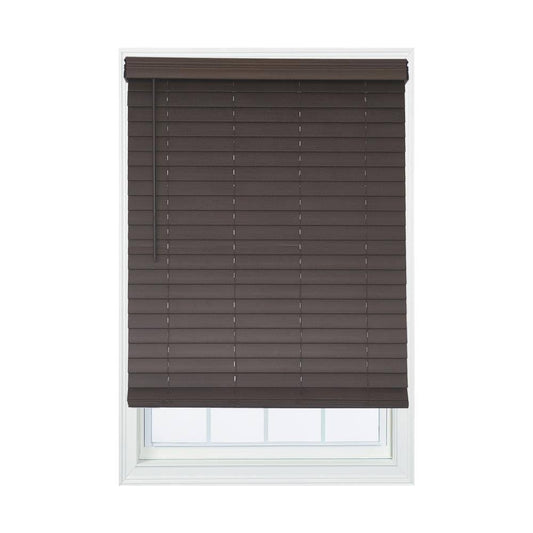 Allen + Roth 2.5-in Slat Width 22.5-in x 72-in Cordless Brown Faux Wood Room Darkening Horizontal Blinds | DFHSC2472-22.5