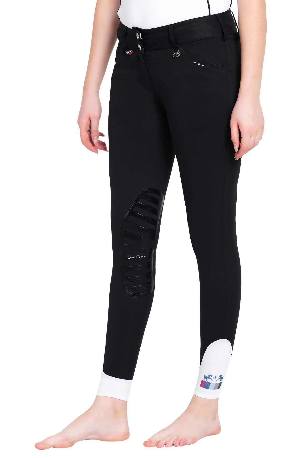 Equine Couture Ladies Fiona Silicone Knee Patch Breeches - 34 / Black