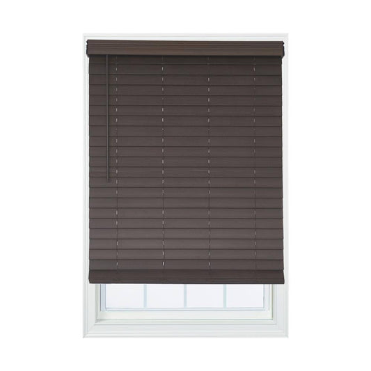 Allen + Roth 2.5-in Slat Width 69.5-in x 72-in Cordless Brown Faux Wood Room Darkening Horizontal Blinds | DFHSC7272-69.5