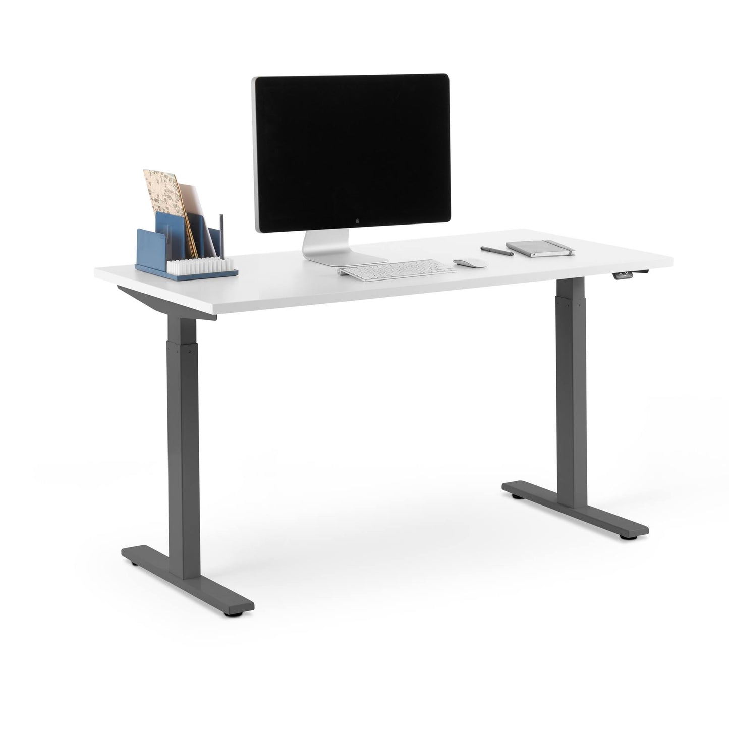 Poppin Series L 2S Adjustable Height Sit-Stand Single Desk, White, 47