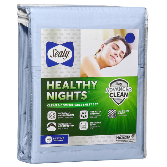 Sealy Healthy Nights Clean and Comfortable Sheet Set, Twin, Blue