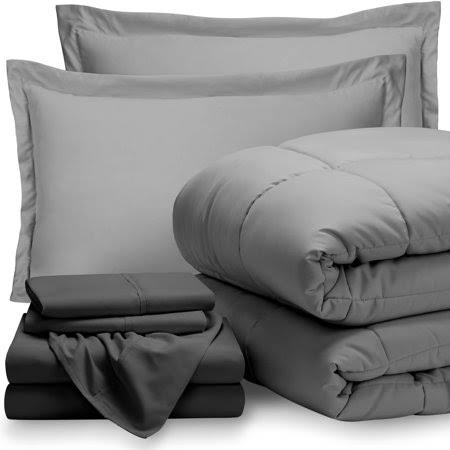 Bare Home 8-Piece Bed-in-a-Bag - Split King (comforter Set Light Gray, Sheet Set Gray)