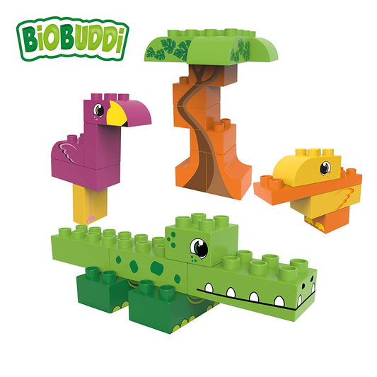 BiOBUDDi - Lagoon Crocodile, Duck, Flamingo Tree Building Blocks