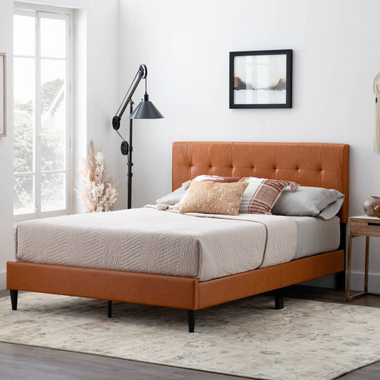 Brookside Tara Square Tufted Upholstered Platform Bed - Camel Faux Leather - California King