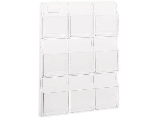 Reveal Clear Literature Displays, 9 Compartments, 30W x 2D x 36-3/4h, Clear