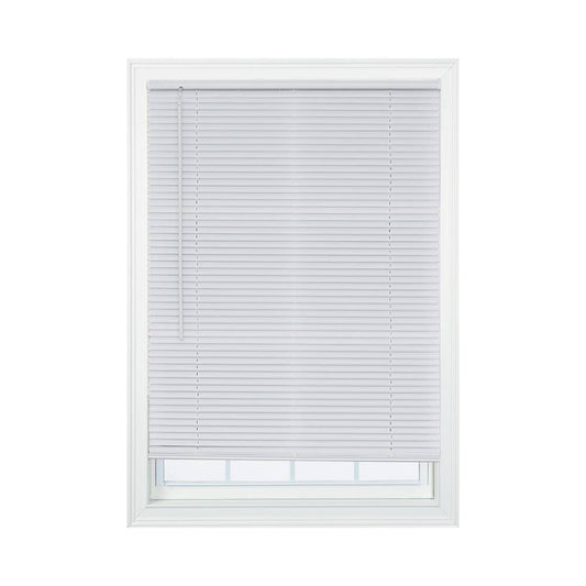 Project Source 1-in Slat Width 63.25-in x 64-in Cordless White Vinyl Light Filtering Mini Blinds | CCDLF6664-63.25