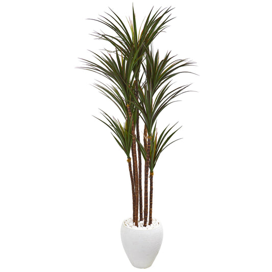 70 Giant Yucca Artificial Tree in White Planter UV Resistant - Nearly Natural