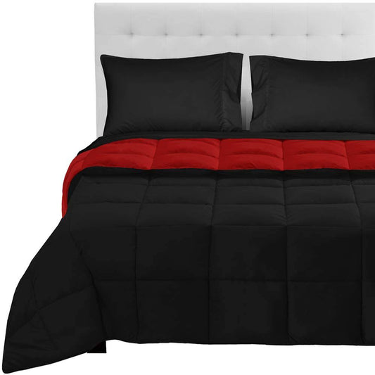 Bare Home Down Alternative Reversible Bed-in-a-Bag - Comforter Black/Red, Sheets Black - Twin