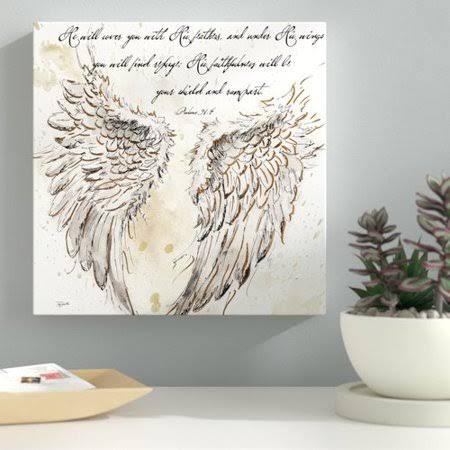 Ebern Designs On Angels Wings II Graphic Art Print on Wrapped Canvas, Beige